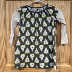 Tea Collection Girls Blue Pear Print Layered Long Sleeve Cotton Dress Size 5‎